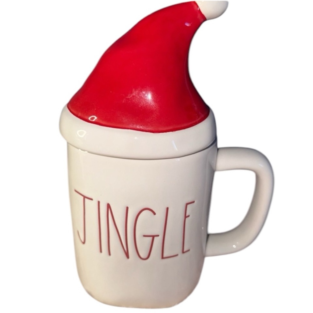 “Rae Dunn” Red & White Christmas Mug with Santa Hat Lid – Festive Holiday Cup